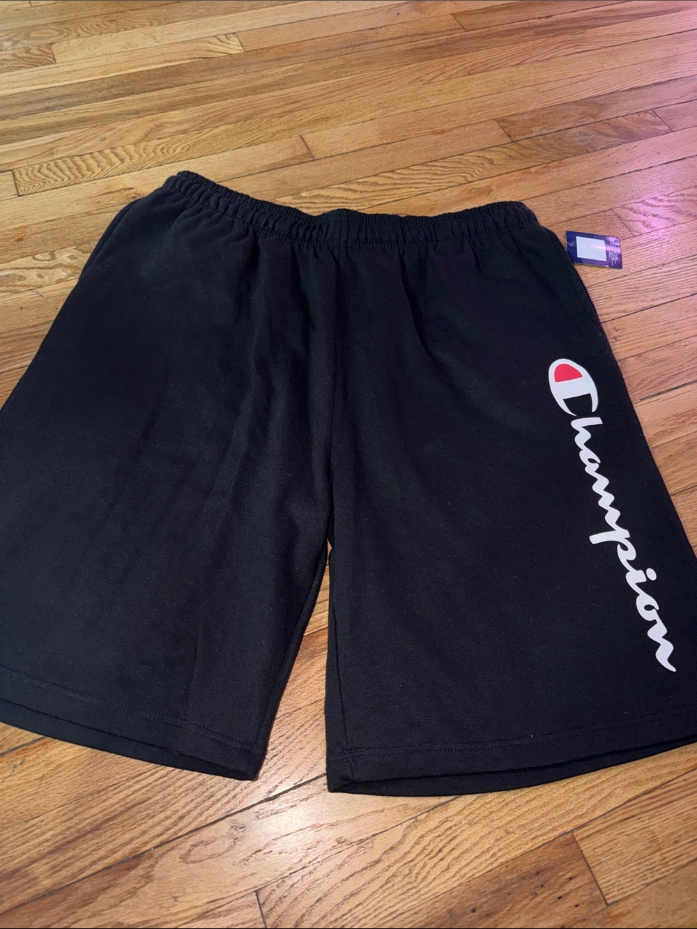 Champion Black Athletic Shorts with White Script and Red Accent xxl tall